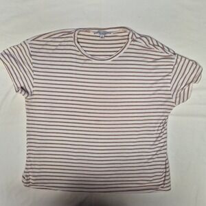 Green Envelope Los Angeles Women Large Stripe Boxy T-Shirt White Brown Short Slv